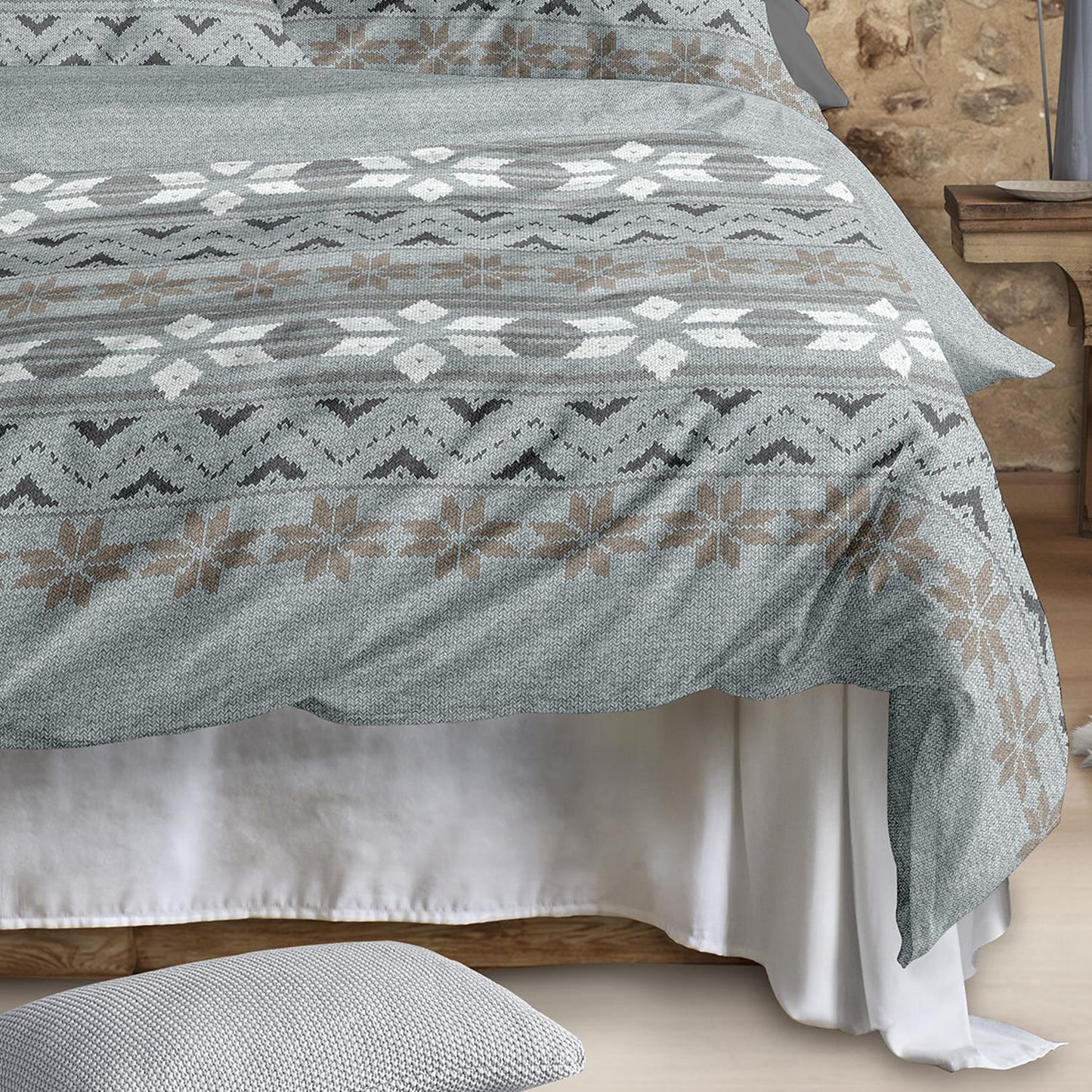 Irisette Biber Bettwäsche Panda 8621-20 Strickmuster Blau 135x200