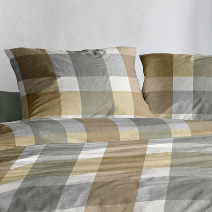 Irisette Biber Bettwäsche Koala 8622-40 Kariert Grün Gelb Grau 135x200
