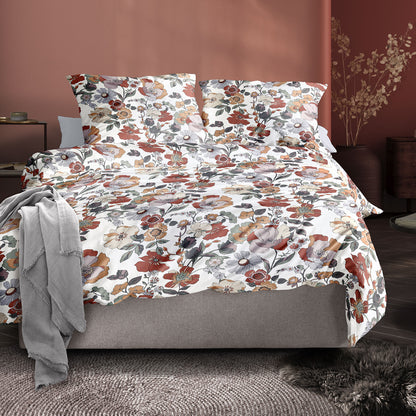 Irisette Mako Satin Bettwäsche Wave 8623-60 rot beige Blumen 135x200