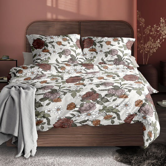Irisette Mako Satin Bettwäsche Wave 8625-50 Blumen Greige Grün 135x200