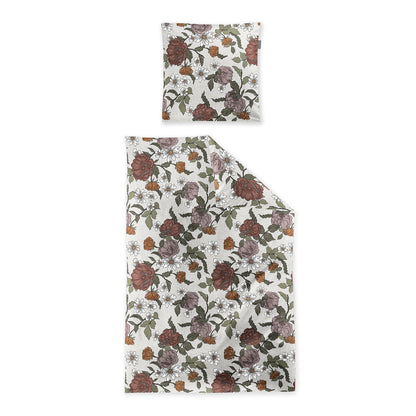Irisette Mako Satin Bettwäsche Wave 8625-50 Blumen Greige Grün 135x200