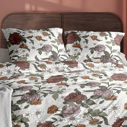 Irisette Mako Satin Bettwäsche Wave 8625-50 Blumen Greige Grün 135x200