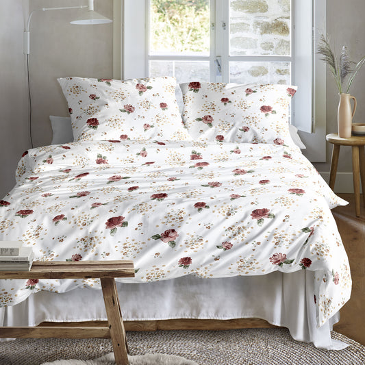 Irisette Biber Bettwäsche Koala 8627-60 Rosen Bordeaux Weiß 135x200