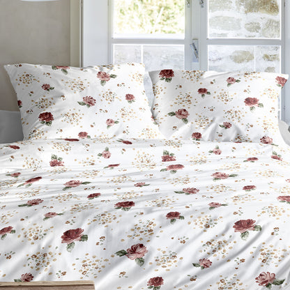 Irisette Biber Bettwäsche Koala 8627-60 Rosen Bordeaux Weiß 135x200