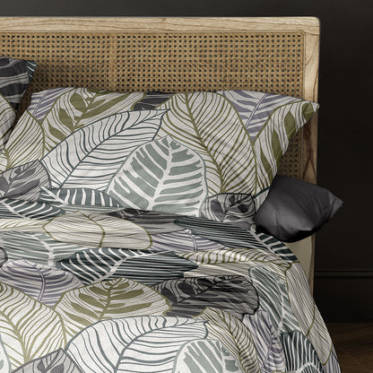 Irisette Biber Bettwäsche Koala 8628-30 Blätter Grau Grün 135x200