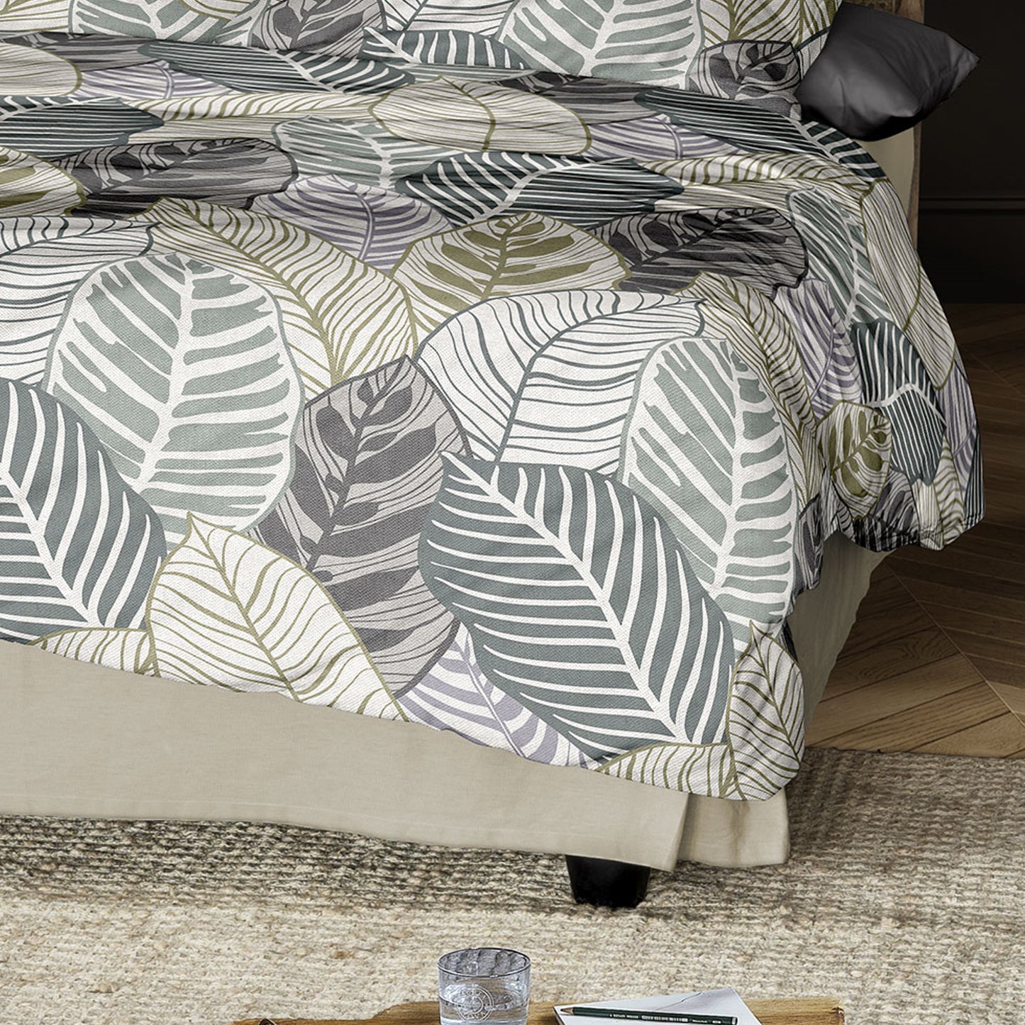 Irisette Biber Bettwäsche Koala 8628-30 Blätter Grau Grün 135x200