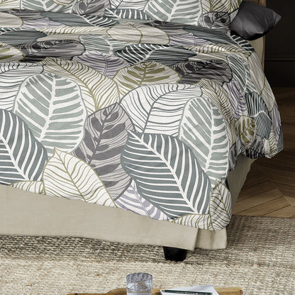 Irisette Biber Bettwäsche Koala 8628-30 Blätter Grau Grün 135x200