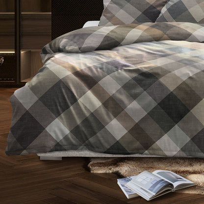 Irisette Flausch Cotton Bettwäsche Zobel 8631-80 Kariert Braun 135x200