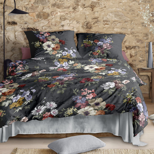 Irisette Flausch Cotton Bettwäsche Zobel 8633-11 Blumen D.Grau 135x200