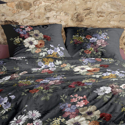 Irisette Flausch Cotton Bettwäsche Zobel 8633-11 Blumen D.Grau 135x200