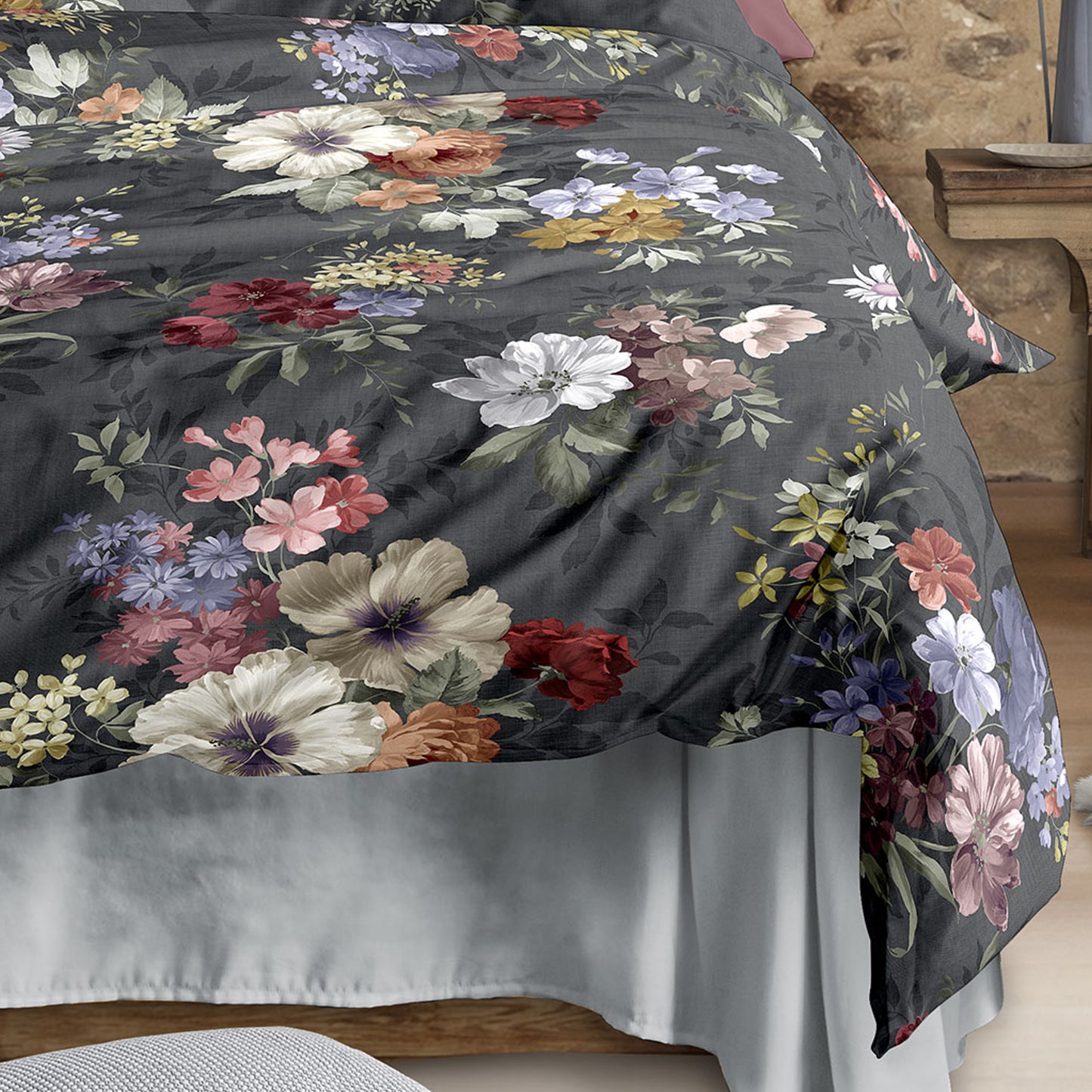 Irisette Flausch Cotton Bettwäsche Zobel 8633-11 Blumen D.Grau 135x200