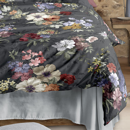 Irisette Flausch Cotton Bettwäsche Zobel 8633-11 Blumen D.Grau 135x200