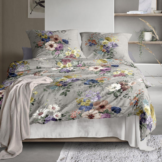 Irisette Mako Satin Bettwäsche Wave 8633-90 Blumen pastel grau 135x200