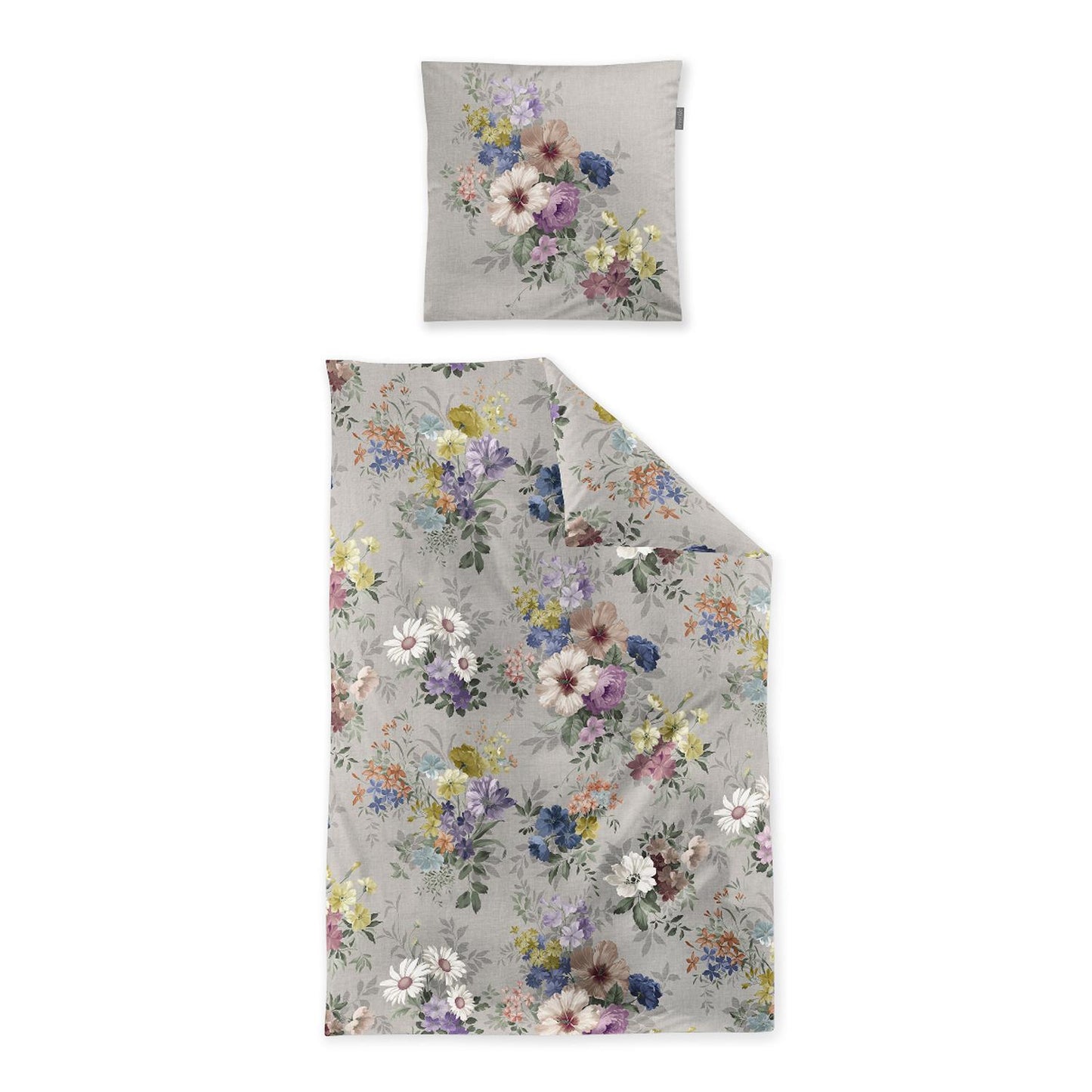 Irisette Mako Satin Bettwäsche Wave 8633-90 Blumen pastel grau 135x200