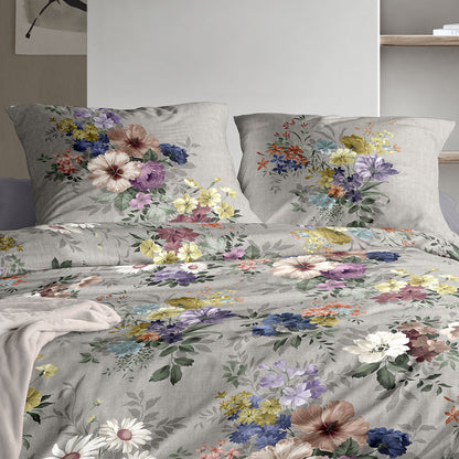 Irisette Flausch Cotton Bettwäsche Zobel 8633-90 Blumen Grau 135x200