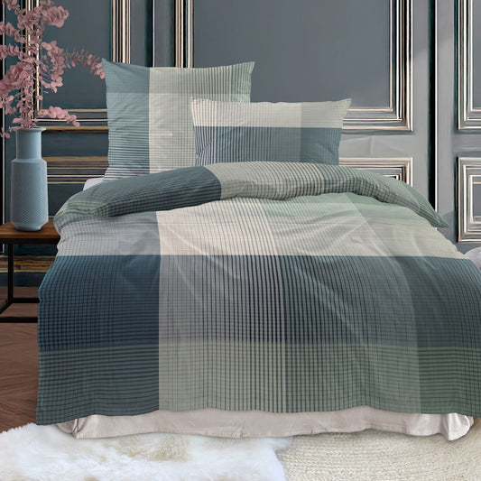 Irisette Mako Satin Bettwäsche Wave 8637-30 Karo salbei grau 135x200