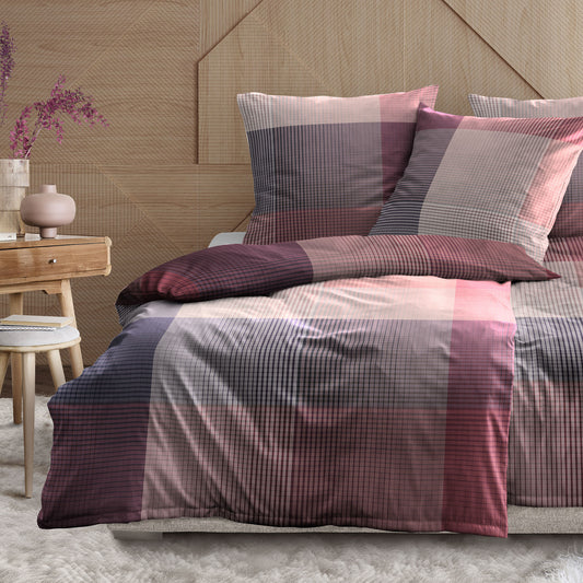 Irisette Mako Satin Bettwäsche Wave 8637-60 Kariert Rot Beere 135x200