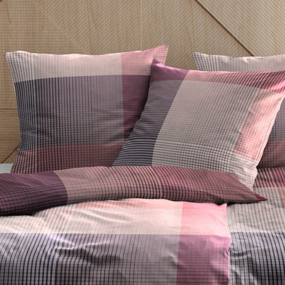 Irisette Mako Satin Bettwäsche Wave 8637-60 Kariert Rot Beere 135x200