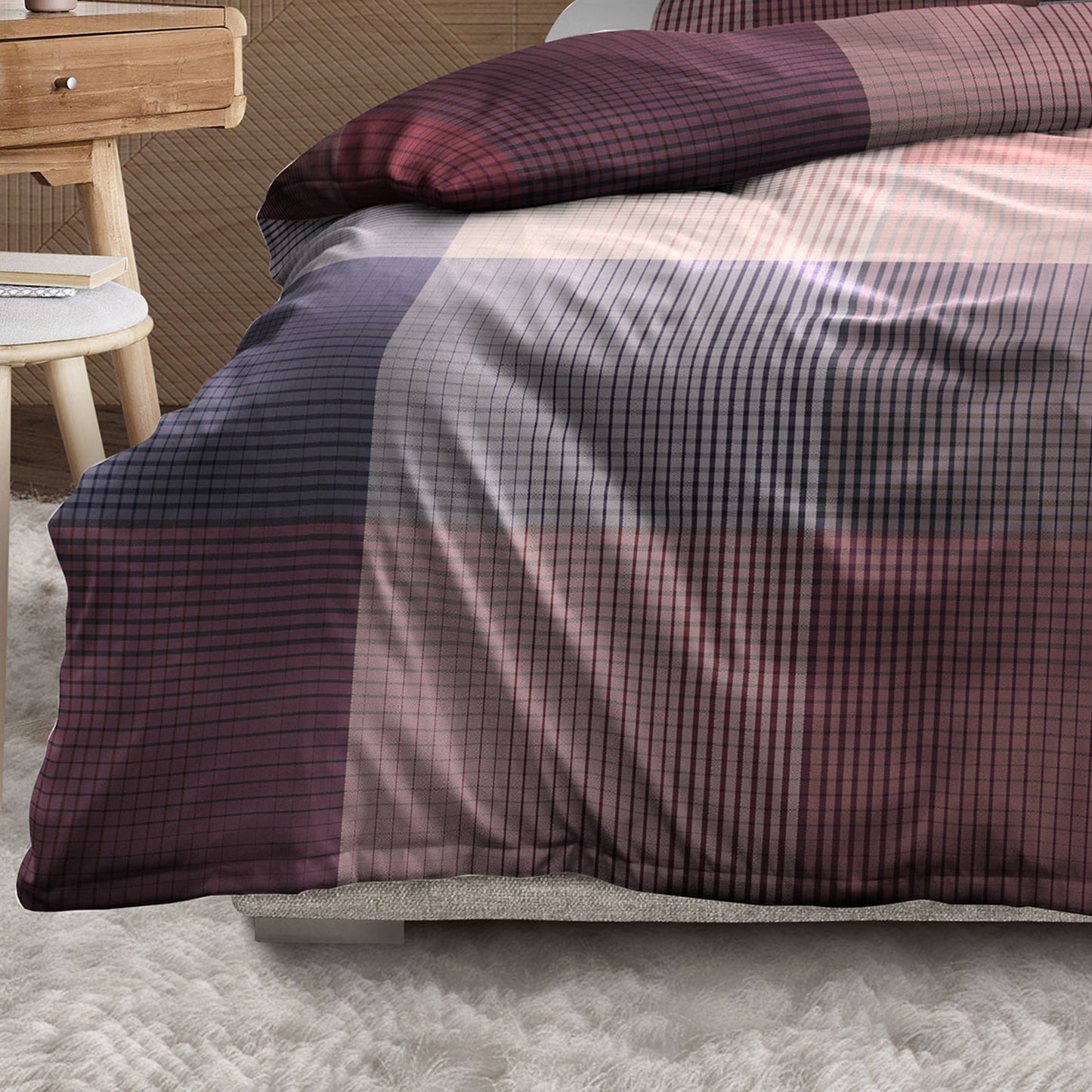 Irisette Mako Satin Bettwäsche Wave 8637-60 Kariert Rot Beere 135x200
