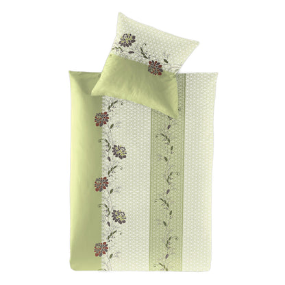 Irisette Mako Satin Bettwäsche 8644-30 Blumen Streifen grün 135x200