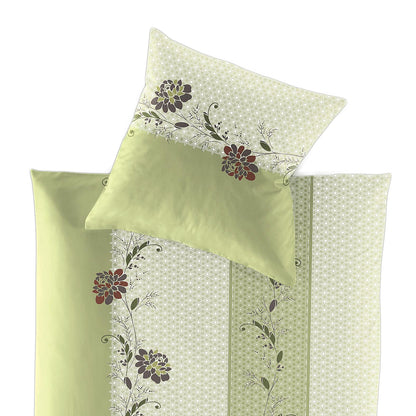 Irisette Mako Satin Bettwäsche 8644-30 Blumen Streifen grün 135x200