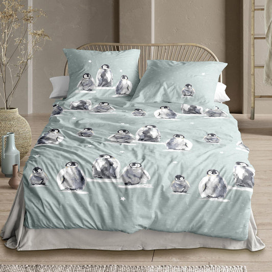 Irisette Biber Bettwäsche Panda 8645-20 Pinguine Sterne Blau 135x200