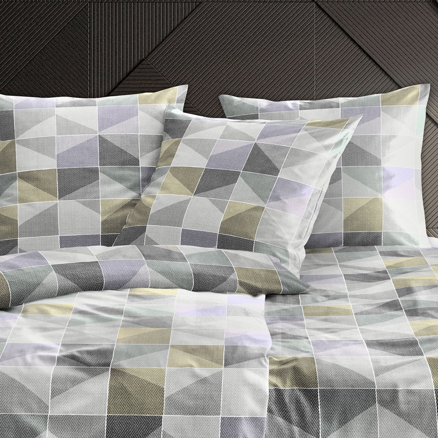 Irisette Biber Bettwäsche Koala 8646-30 Geometrisch Grau Gelb 135x200
