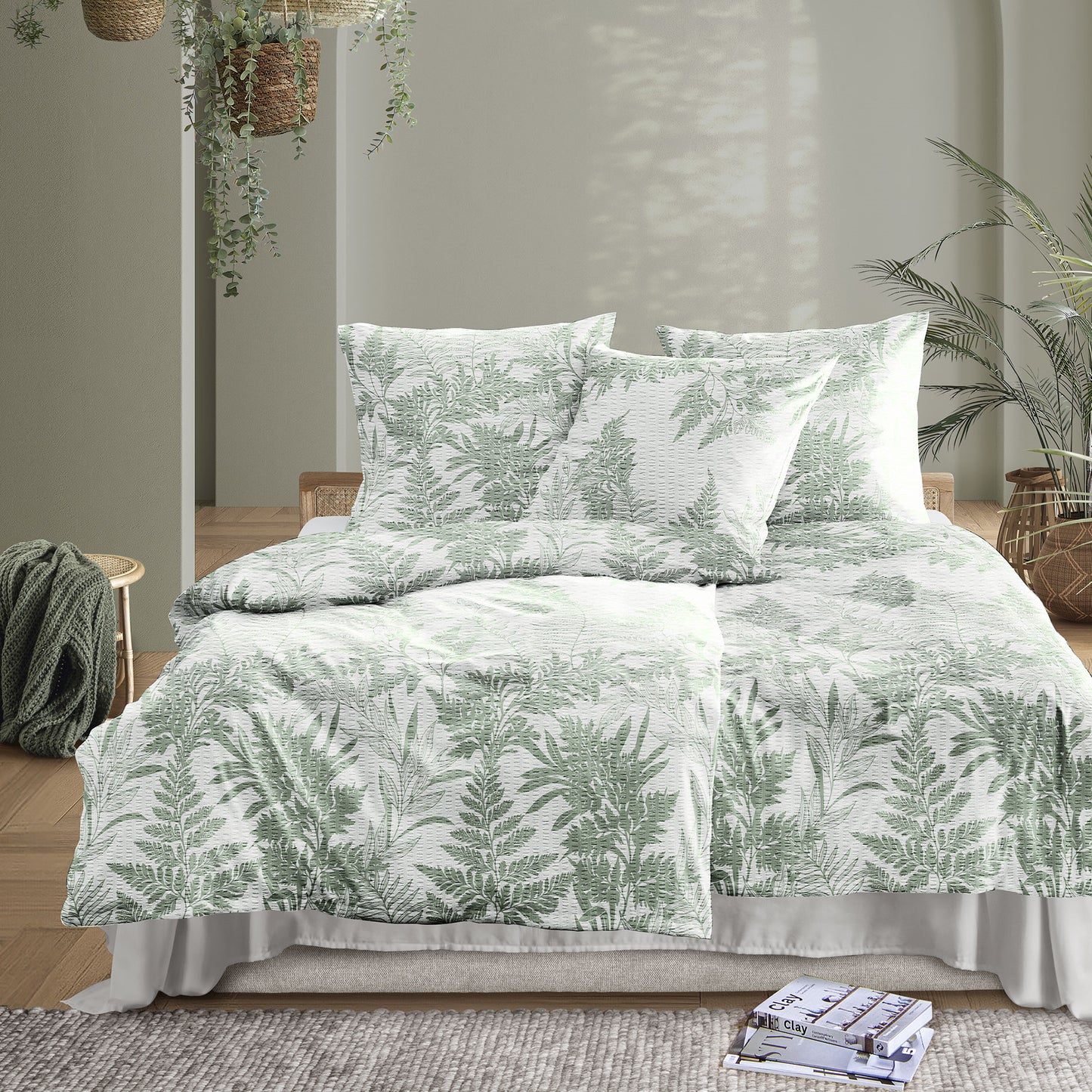Irisette Seersucker Bettwäsche Easy 8649-30 grün Farn 135x200