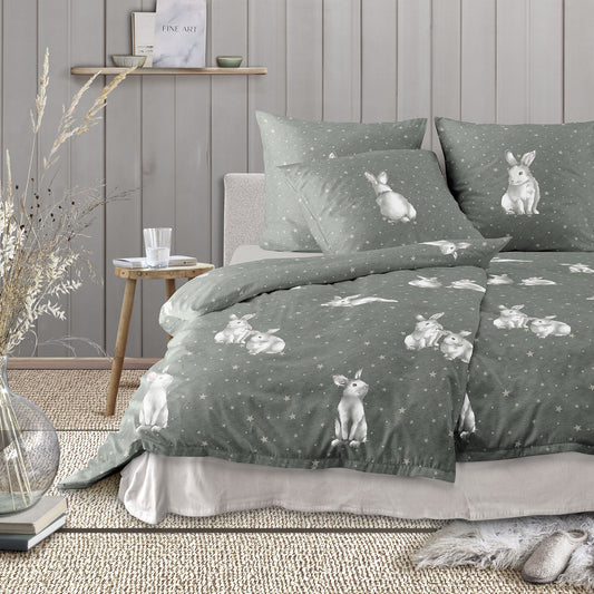 Irisette Biber Bettwäsche Koala 8654-30 Schneehase Olivgrün 135x200