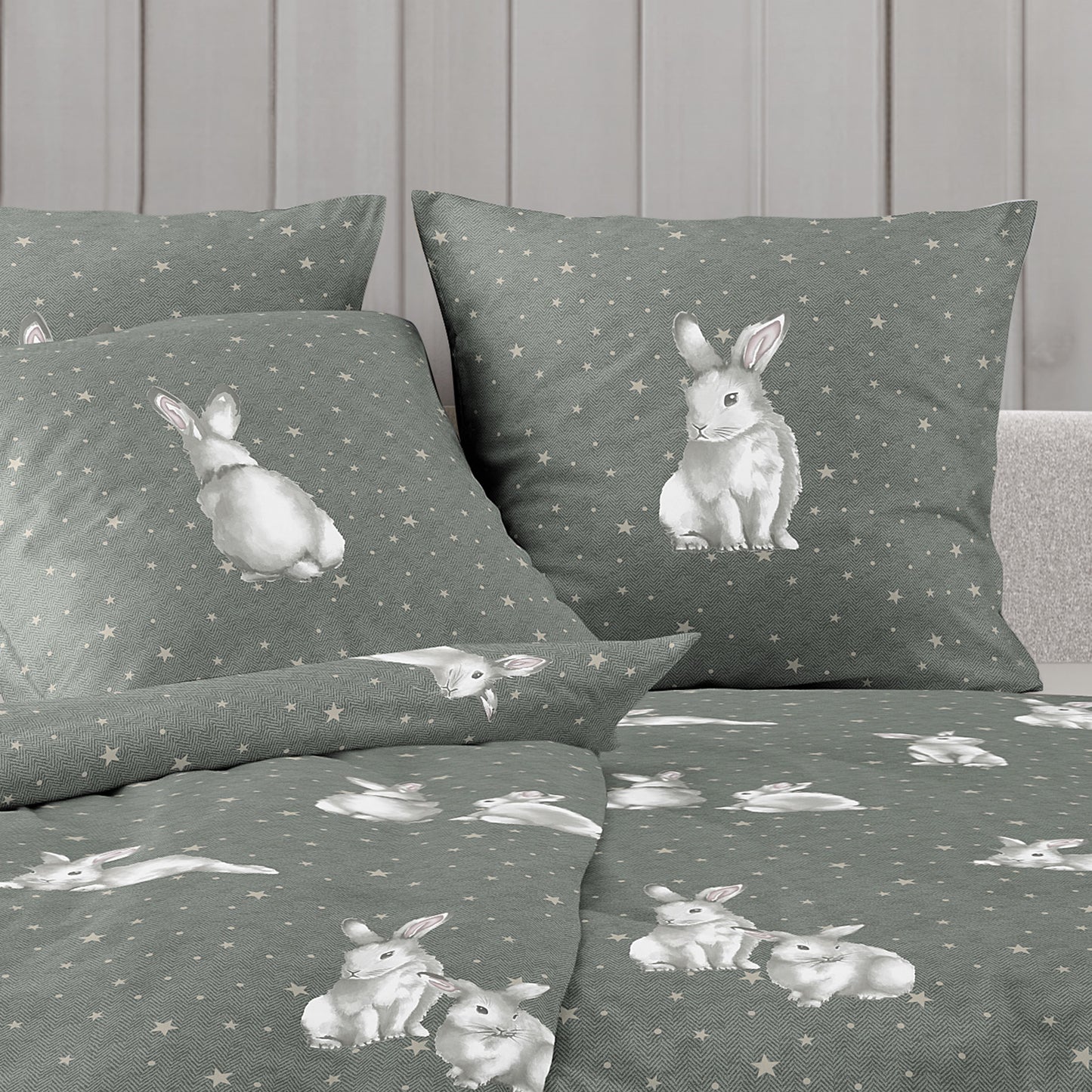 Irisette Biber Bettwäsche Koala 8654-30 Schneehase Olivgrün 135x200
