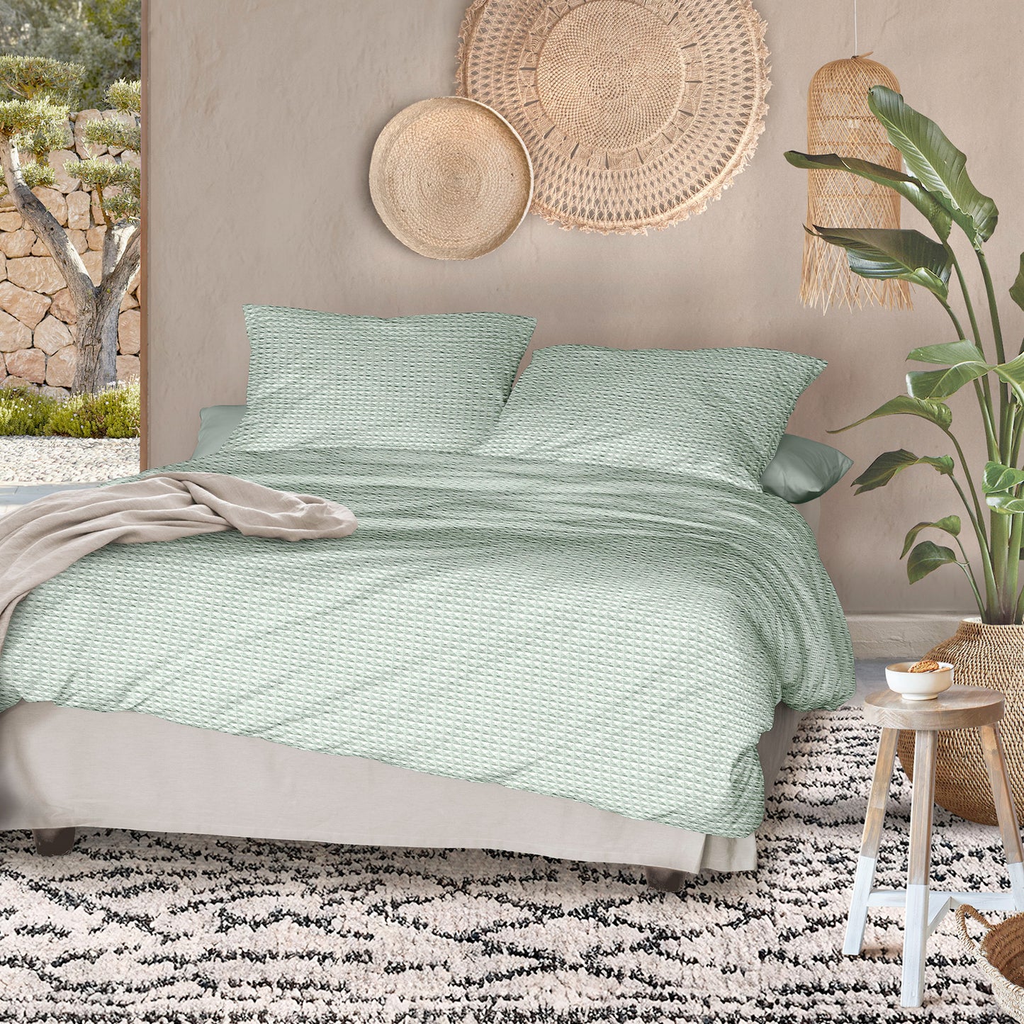 Irisette Seersucker Bettwäsche Easy 8659-30 Waffeloptik grün 135x200
