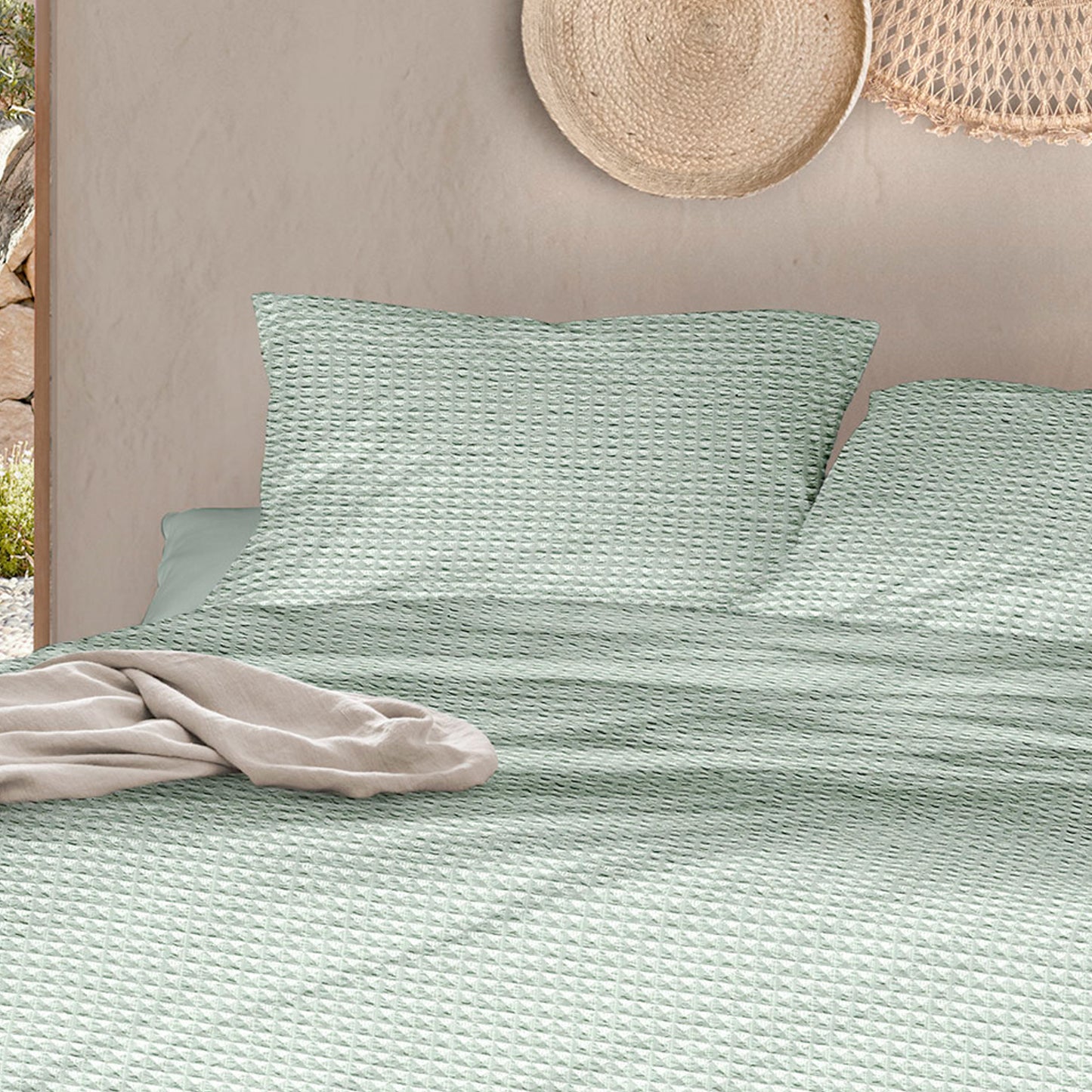 Irisette Seersucker Bettwäsche Easy 8659-30 Waffeloptik grün 135x200