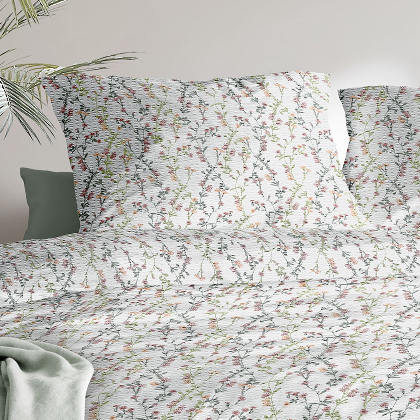 Irisette Seersucker Bettwäsche Easy 8665-60 Blumenwiese rot 135x200