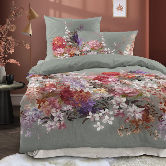 Irisette Mako Satin Bettwäsche Wave 8669-30 Salbei Blumen Rosa 135x200