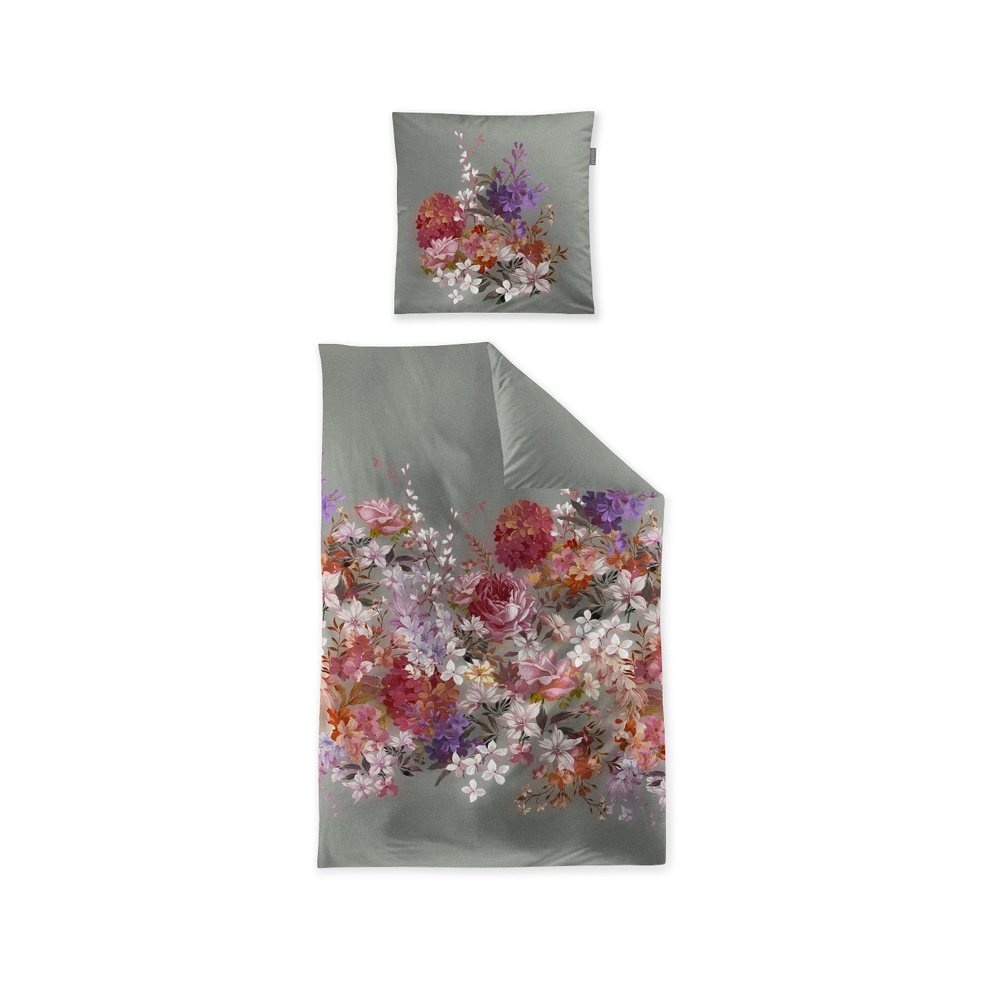 Irisette Mako Satin Bettwäsche Wave 8669-30 Salbei Blumen Rosa 135x200