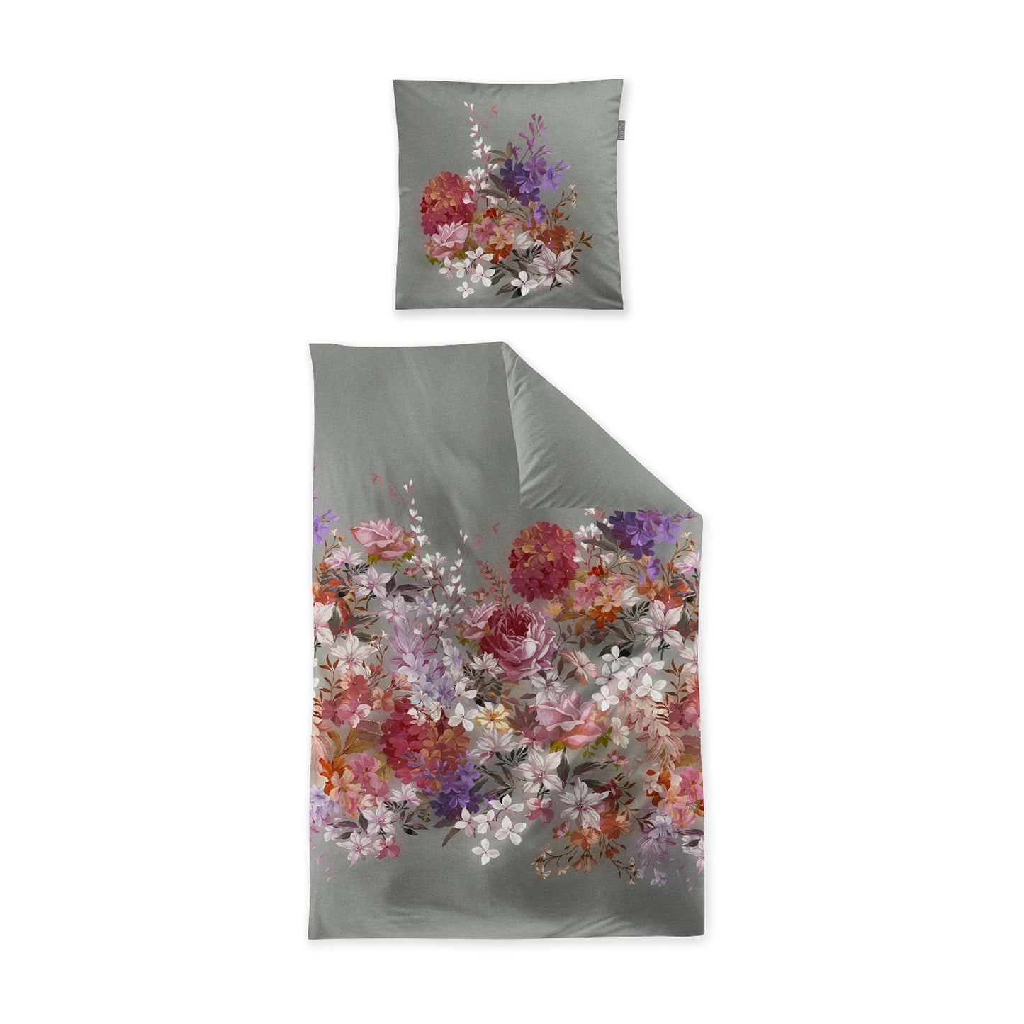 Irisette Mako Satin Bettwäsche Wave 8669-30 Salbei Blumen Rosa 135x200
