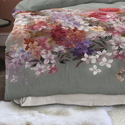Irisette Mako Satin Bettwäsche Wave 8669-30 Salbei Blumen Rosa 135x200