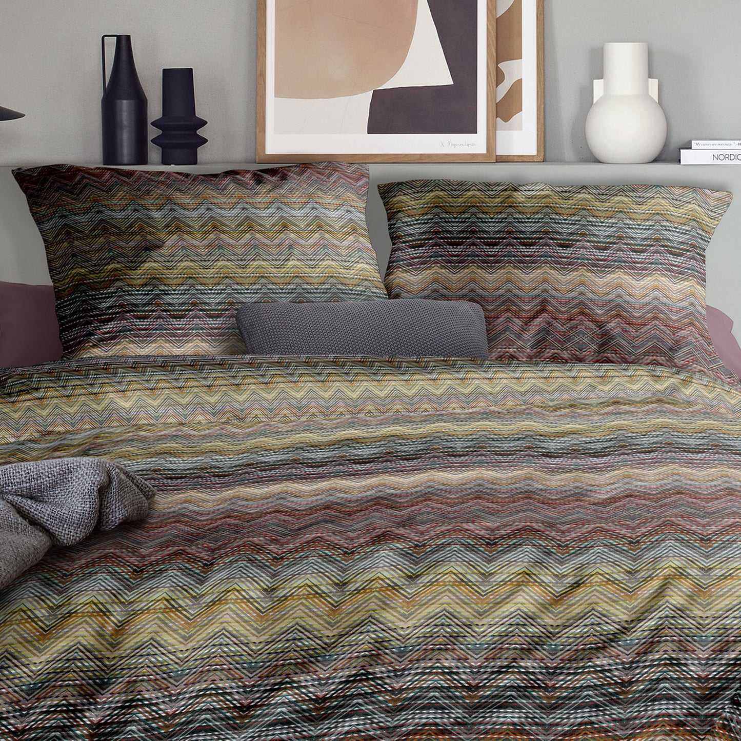 Irisette Mako Satin Bettwäsche Wave 8671-90 Multi Zick Zack 135x200