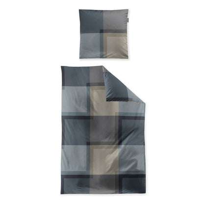 Irisette Mako Satin Bettwäsche Wave 8672-20 Karo blau sand