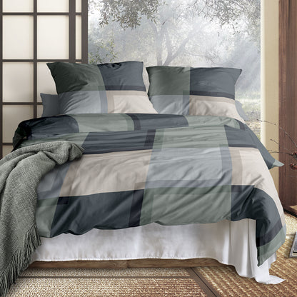 Irisette Mako Satin Bettwäsche Wave 8672-30 Kariert Blau Grün 135x200