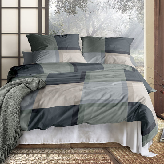 Irisette Mako Satin Bettwäsche Wave 8672-30 Kariert Blau Grün 135x200