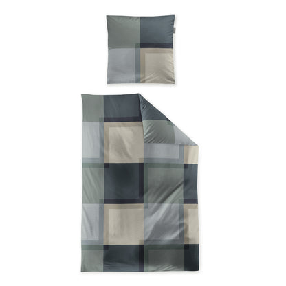 Irisette Mako Satin Bettwäsche Wave 8672-30 Kariert Blau Grün 135x200