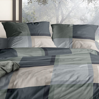 Irisette Mako Satin Bettwäsche Wave 8672-30 Kariert Blau Grün 135x200