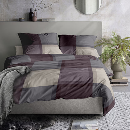 Irisette Mako Satin Bettwäsche Wave 8672-70 Karo beere grau