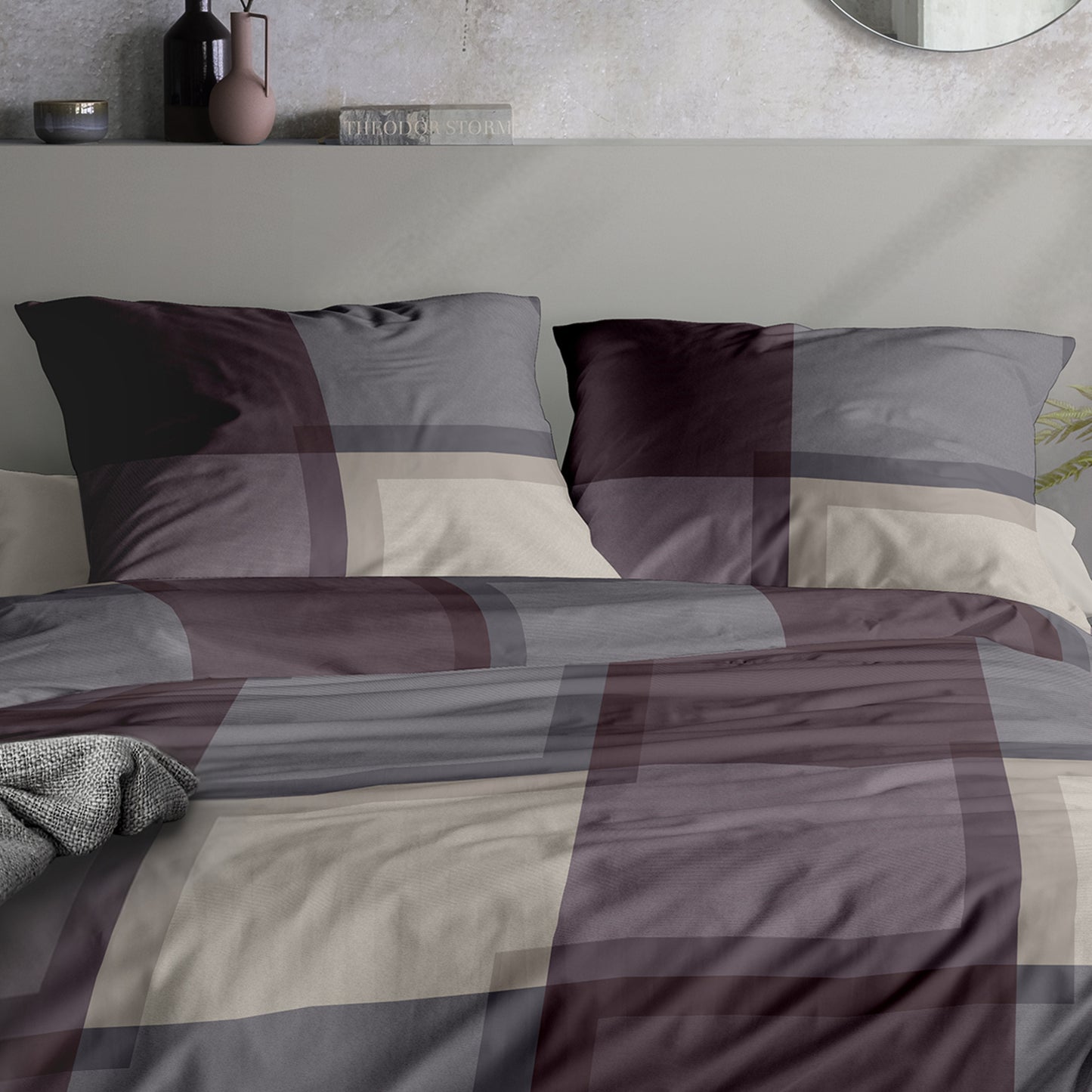 Irisette Mako Satin Bettwäsche Wave 8672-70 Karo beere grau