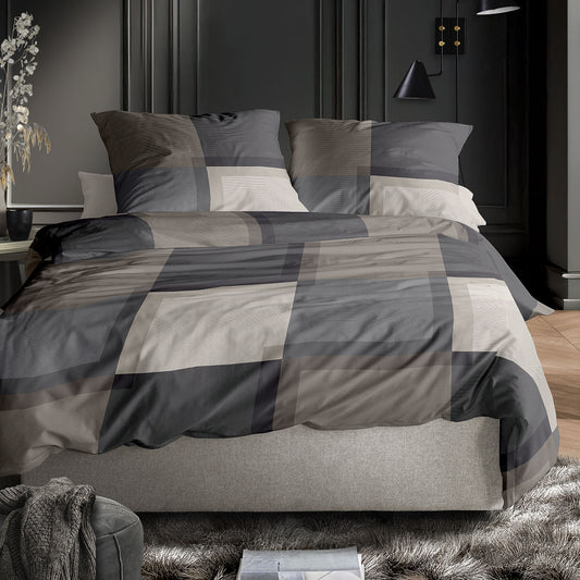 Irisette Mako Satin Bettwäsche Wave 8672-80 Kariert Grau Natur 135x200