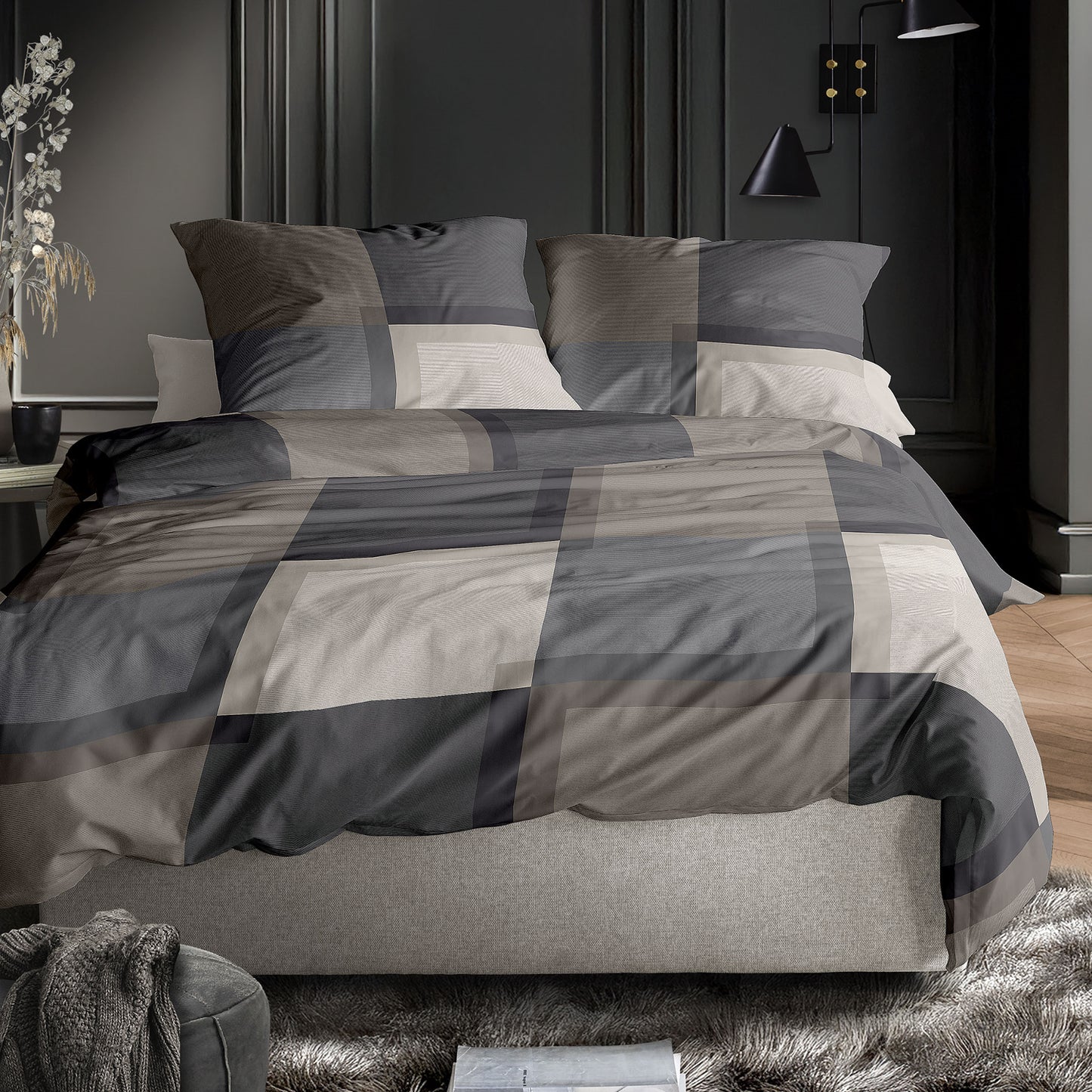 Irisette Mako Satin Bettwäsche Wave 8672-80 Karo natur grau