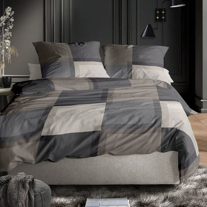 Irisette Mako Satin Bettwäsche Wave 8672-80 Karo natur grau