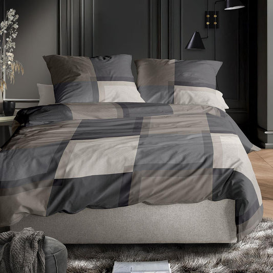 Irisette Mako Satin Bettwäsche Wave 8672-80 Karo natur grau