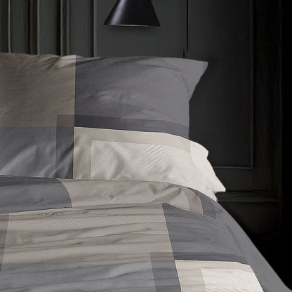 Irisette Mako Satin Bettwäsche Wave 8672-80 Kariert Grau Natur 135x200